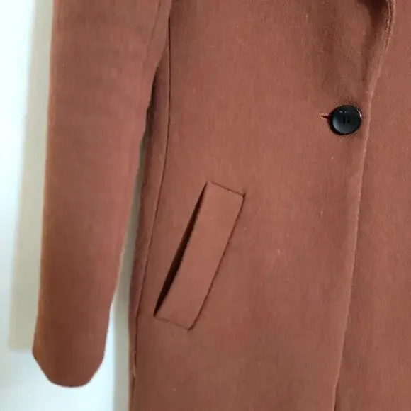 House Of Harlow 1960 Burnt Brown Wool Blend Long Peacoat XS Winter Travel Work - Picture 5 of 16